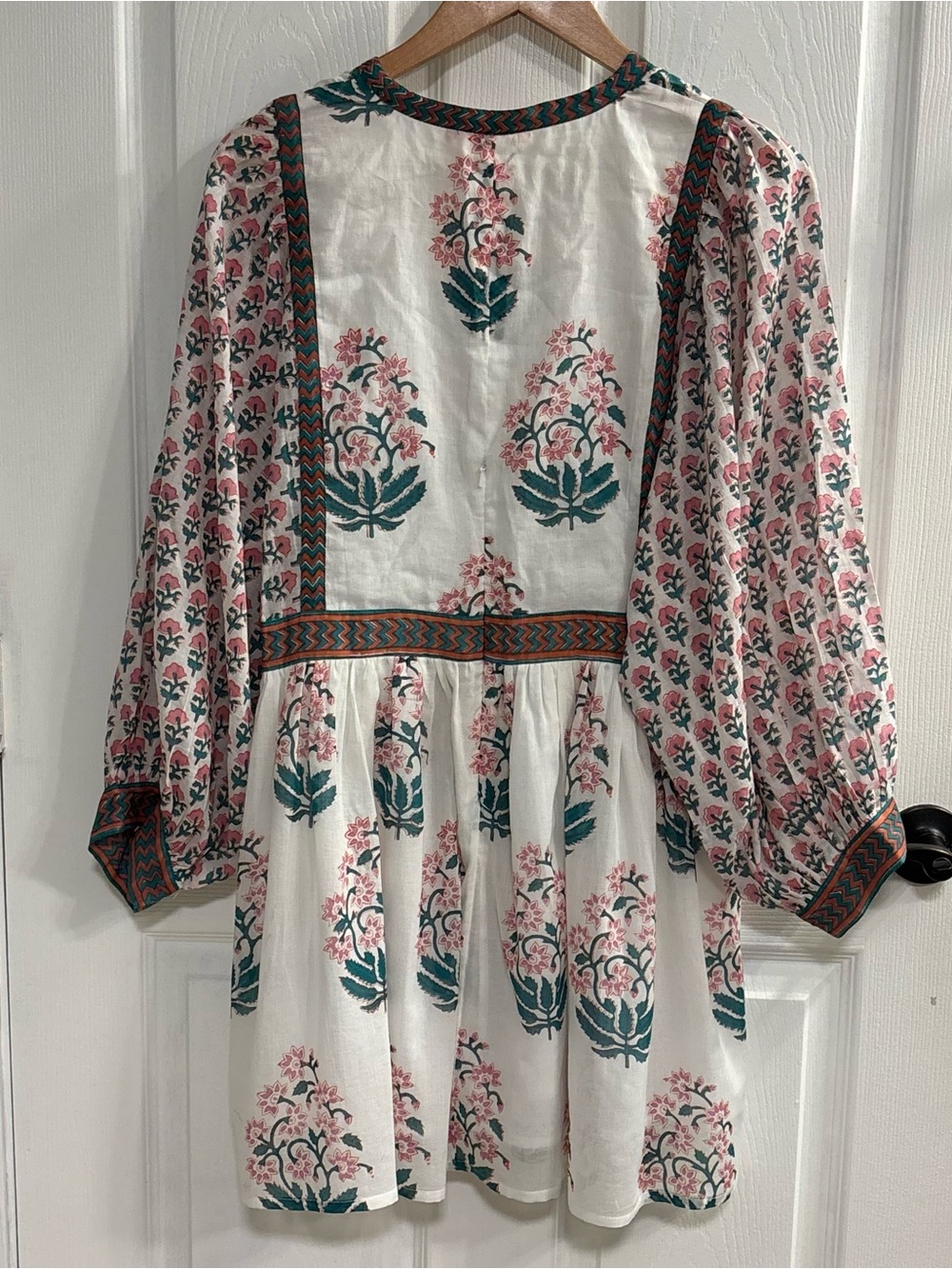 Oliphant Mini Dress Small Floral Block Print Balloon Sleeve Lined Boho LN - Picture 3 of 10